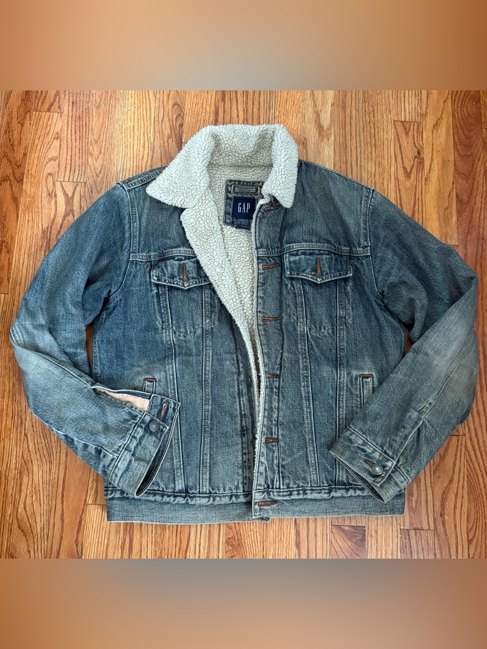 Vintage Men’s Sherpa Lined Denim Jacket Winter Trucker Warm Fleece Blue Small